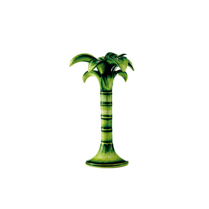 Palm Tree Candle Holder Medium (Green Ceramic) 10 inch