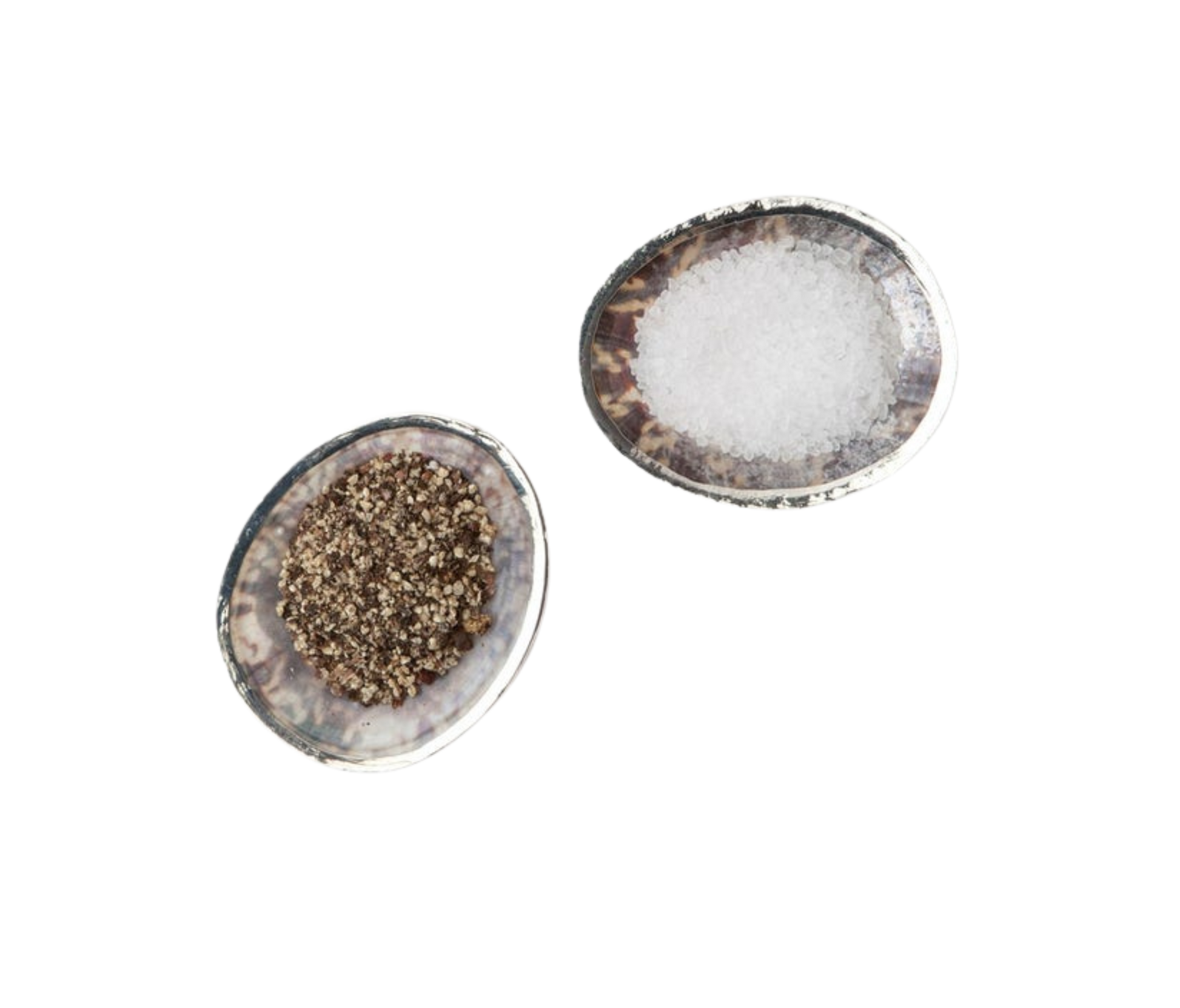 Penelope Pinch Bowls, set of 4 made from natural limpet shells with warm silver accents. Each bowl is unique, featuring elegant silver detailing. Easy to clean with a damp cloth.