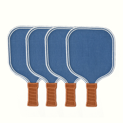 Pickleball Paddle Blue Linen Cocktail Napkins - Set of 4
