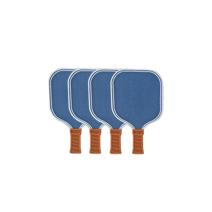 Pickleball Paddle Blue Linen Cocktail Napkins - Set of 4