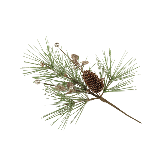 Pine Cone Pick Needle Pine Tree with Glitter Branch