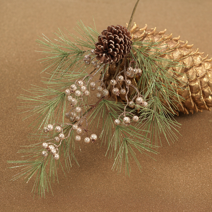 Pine Cone Pick Needle Pine Tree with Glitter Branch