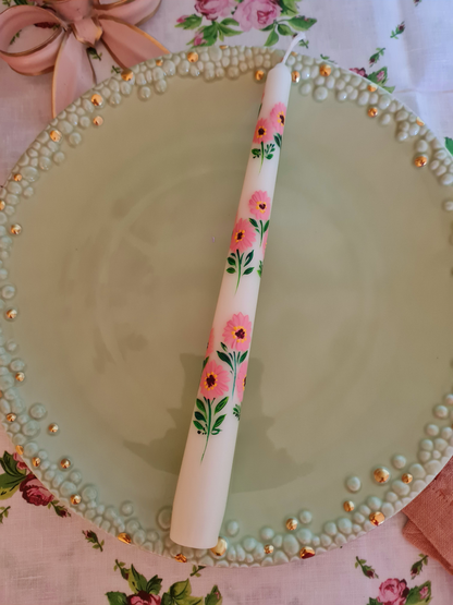 Hand Painted Candle Pink Daisy Set of 2