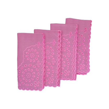 Pink Eyelet Dinner Napkins - Set of 4