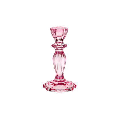 Pink Glass Candlestick Holder