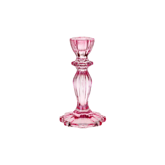 Pink Glass Candlestick Holder