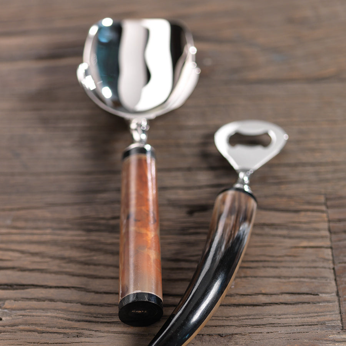 Polished Nickel Ice Scoop with Horn Handle
