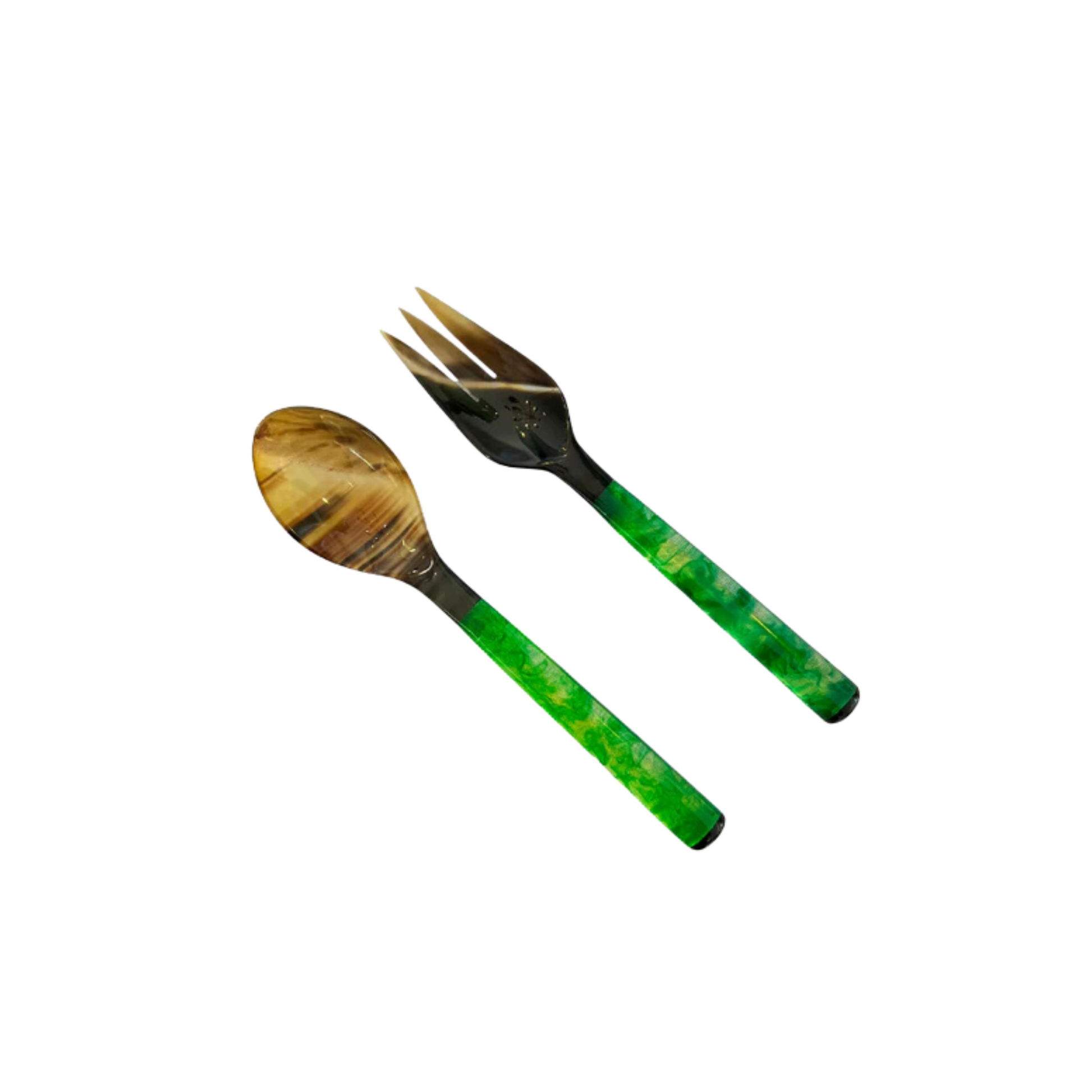 Popsicle Servers in Green, handcrafted from resin and reclaimed water buffalo horn. Slim handles and vibrant design make these servers a stylish addition to any table. Hand wash recommended.