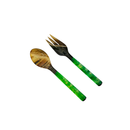 Popsicle Servers in Green, handcrafted from resin and reclaimed water buffalo horn. Slim handles and vibrant design make these servers a stylish addition to any table. Hand wash recommended.