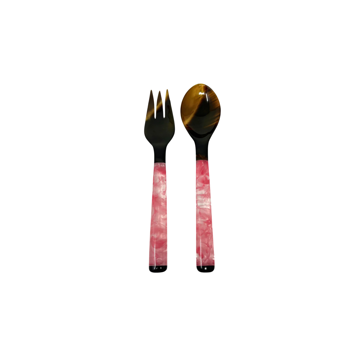 Popsicle Servers in Pink, handcrafted from resin and reclaimed water buffalo horn. Slim handles and vibrant design make these servers a stylish addition to any table. Hand wash recommended.