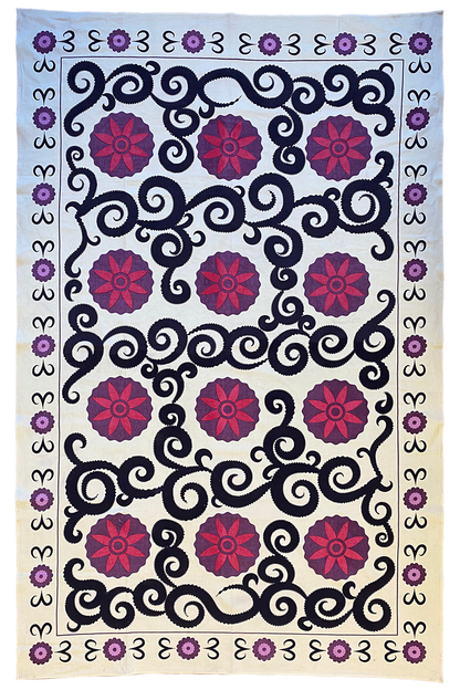 Printed Cotton Tablecloth (Red/Purple/Black Floral)