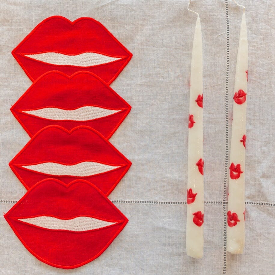 Red Lip Cocktail Napkins - Set of 4