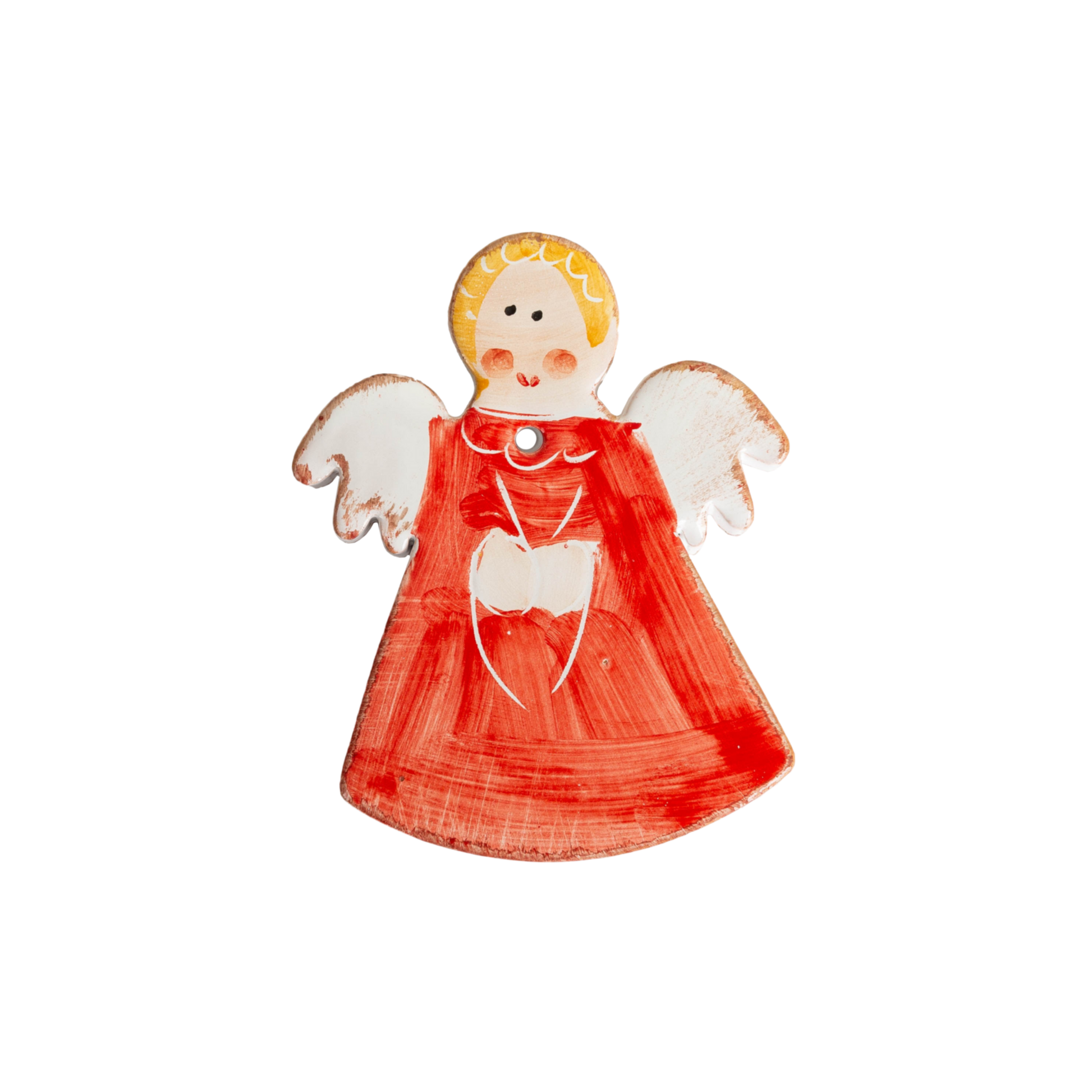 Red Angel Bread Warmer made of natural terracotta, hand-crafted in Italy to keep bread and buns warm; angel shape for a stylish addition to any bread basket.