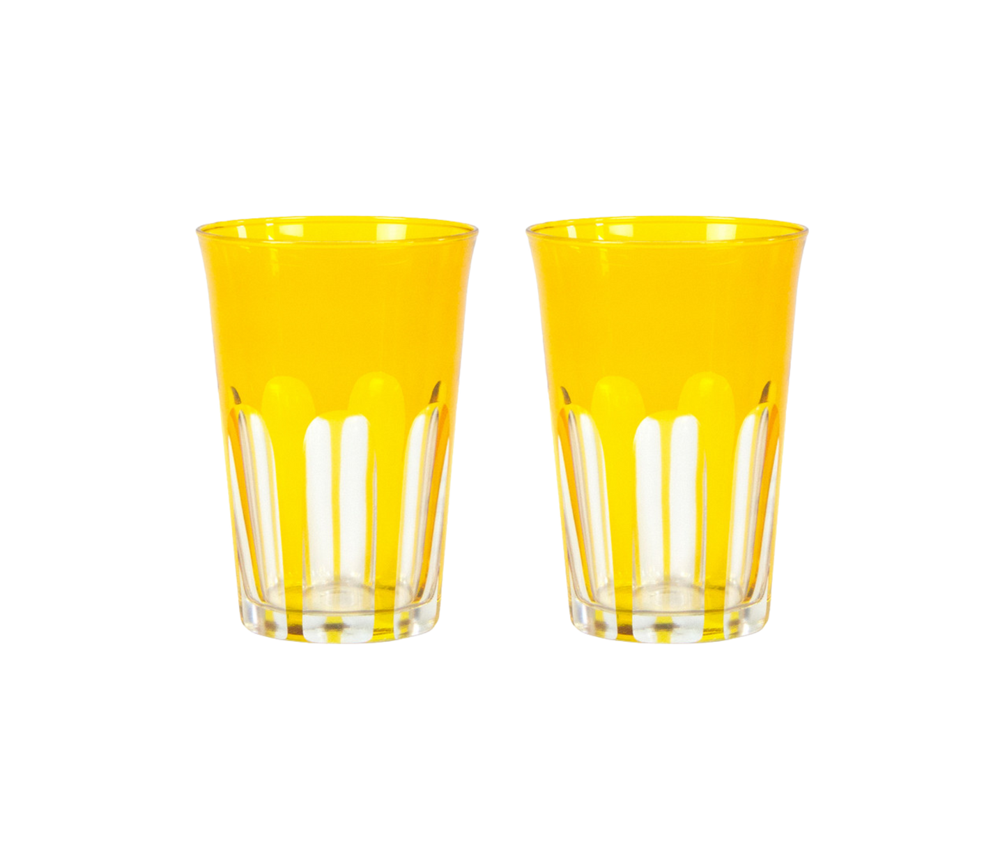 Rialto Tumbler in Ginger, set of 2 drinking glasses inspired by Venice's Rialto Bridge. Handcrafted in Turkey, each tumbler features unique color and cutwork. Perfect for water or wine. Hand-wash with a soft cloth and soapy water.