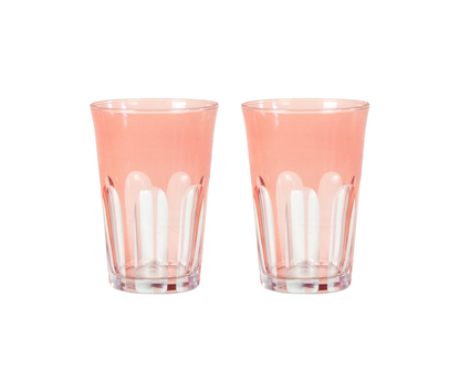 Rialto Tumbler in Kitten, set of 2 drinking glasses inspired by Venice's Rialto Bridge. Handcrafted in Turkey, each tumbler features unique color and cutwork. Perfect for water or wine. Hand-wash with a soft cloth and soapy water.