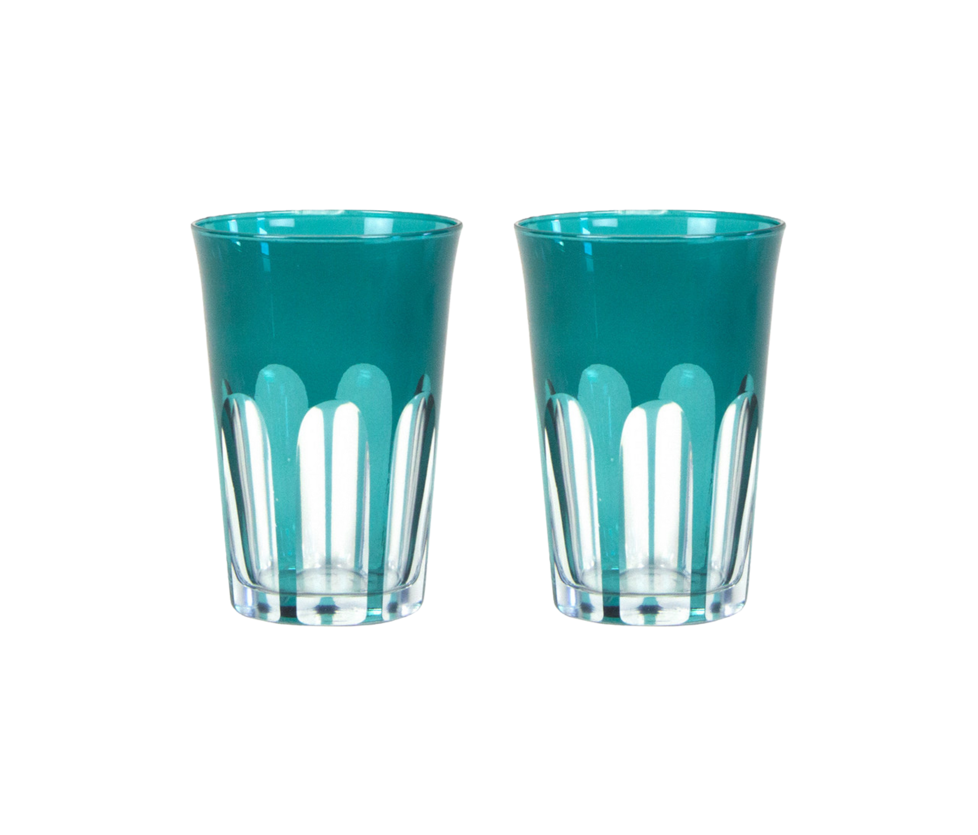 Rialto Tumbler in Millicent, set of 2 drinking glasses inspired by Venice's Rialto Bridge. Handcrafted in Turkey, each tumbler features unique color and cutwork. Perfect for water or wine. Hand-wash with a soft cloth and soapy water.