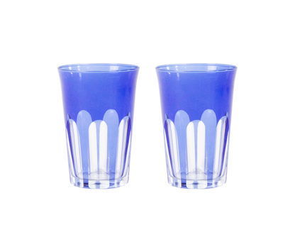 Rialto Tumbler in Moon Glow, set of 2 drinking glasses inspired by Venice's Rialto Bridge. Handcrafted in Turkey, each tumbler features unique color and cutwork. Perfect for water or wine. Hand-wash with a soft cloth and soapy water.