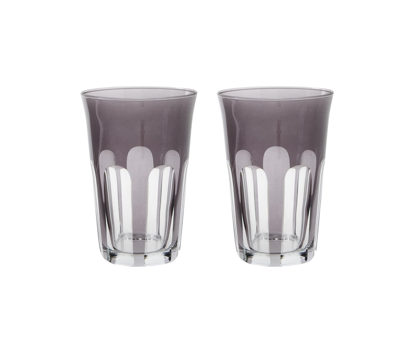 Rialto Tumbler in Smoke, set of 2 drinking glasses inspired by Venice's Rialto Bridge. Handcrafted in Turkey, each tumbler features unique color and cutwork. Perfect for water or wine. Hand-wash with a soft cloth and soapy water.