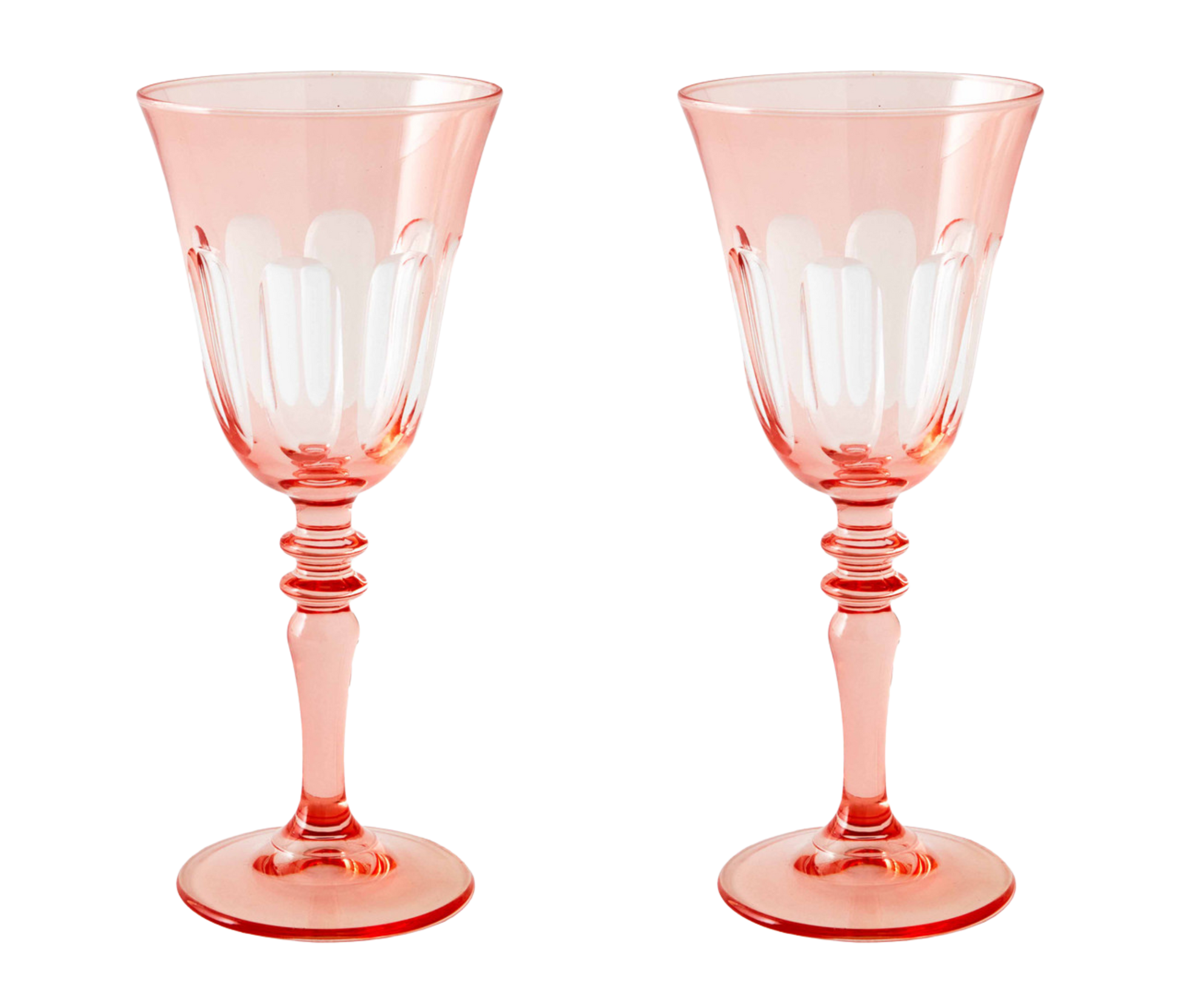 Rialto Wine Glass, set of 2, inspired by Venice's Rialto Bridge. Handcrafted in Turkey, each glass features unique color and cutwork. Holds 9 oz and perfect for adding a festive touch to your table. Hand-wash with a soft cloth and soapy water.