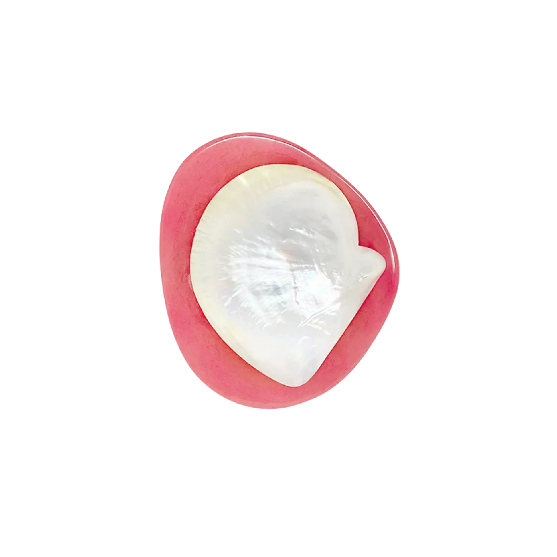 Round Caviar Dish in Pink, handmade from resin and mother-of-pearl shell, offering a sophisticated design for dining or display. Hand wash only.