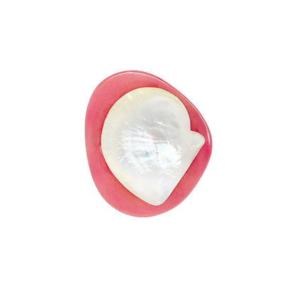 Round Caviar Dish in Pink, handmade from resin and mother-of-pearl shell, offering a sophisticated design for dining or display. Hand wash only.