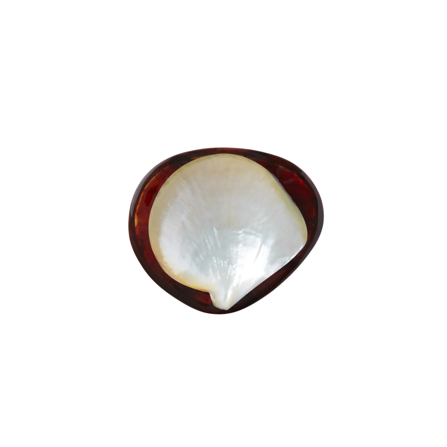 Round Caviar Dish in Tortoise, handmade from resin and mother-of-pearl shell, offering a sophisticated design for dining or display. Hand wash only.