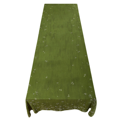 Falling Flower Linen Tablecloth - Avocado Green
