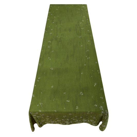 Falling Flower Linen Tablecloth - Avocado Green