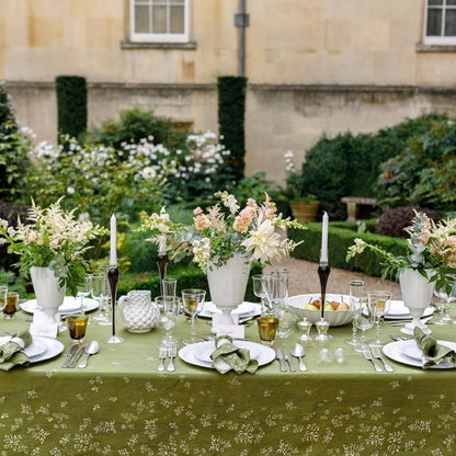 Falling Flower Linen Tablecloth - Avocado Green
