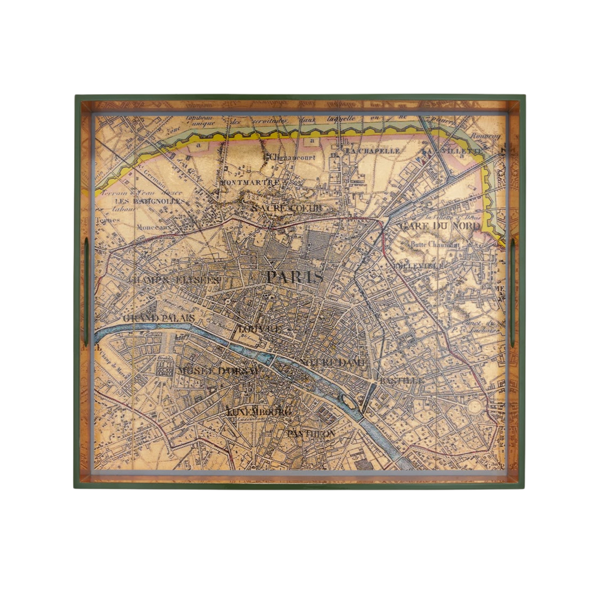 Gold Leaf Paris Map Rectangular Lacquered Tray
