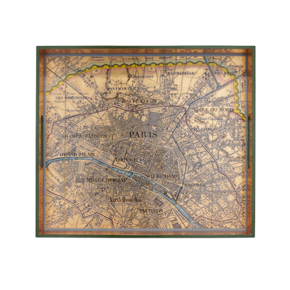 Gold Leaf Paris Map Rectangular Lacquered Tray