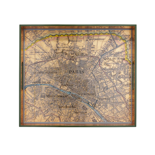 Gold Leaf Paris Map Rectangular Lacquered Tray