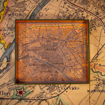 Gold Leaf Paris Map Rectangular Lacquered Tray