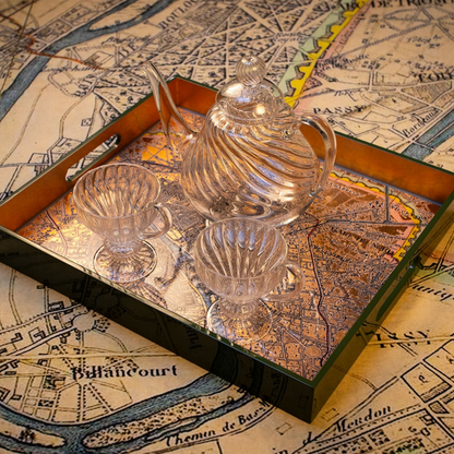 Gold Leaf Paris Map Rectangular Lacquered Tray