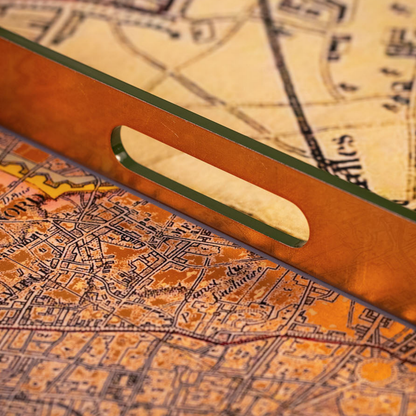 Gold Leaf Paris Map Rectangular Lacquered Tray