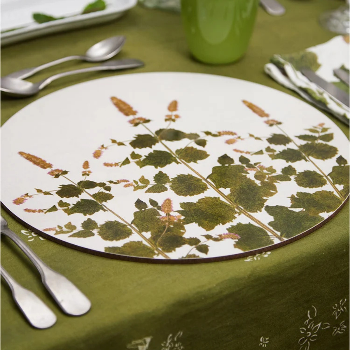 Mint Herbarium Round Cork-Backed Placemat