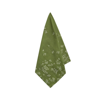 Set of 4 Falling Flower Linen Napkins - Avocado Green