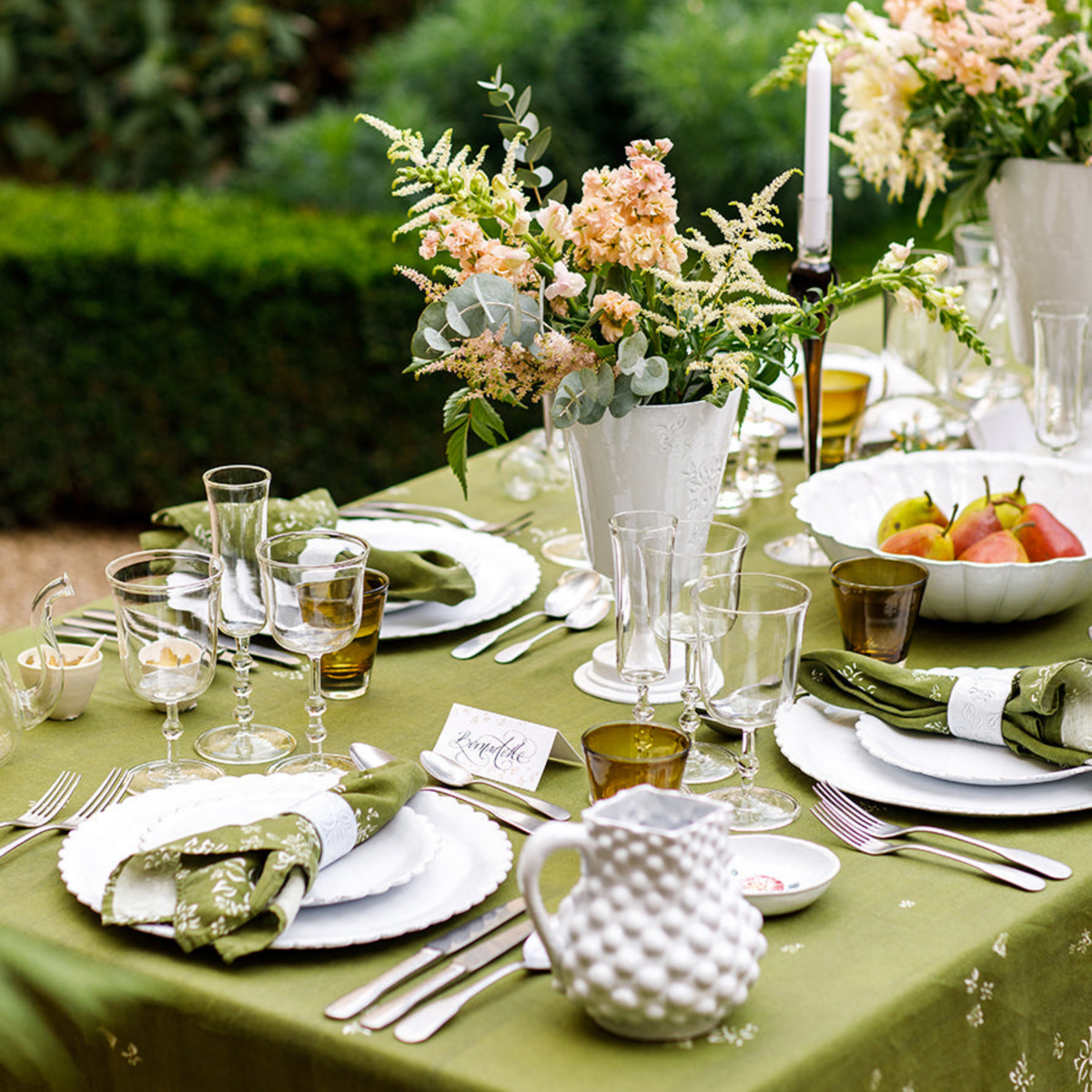 Set of 4 Falling Flower Linen Napkins - Avocado Green
