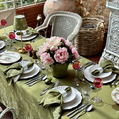 Set of 4 Falling Flower Linen Napkins - Avocado Green