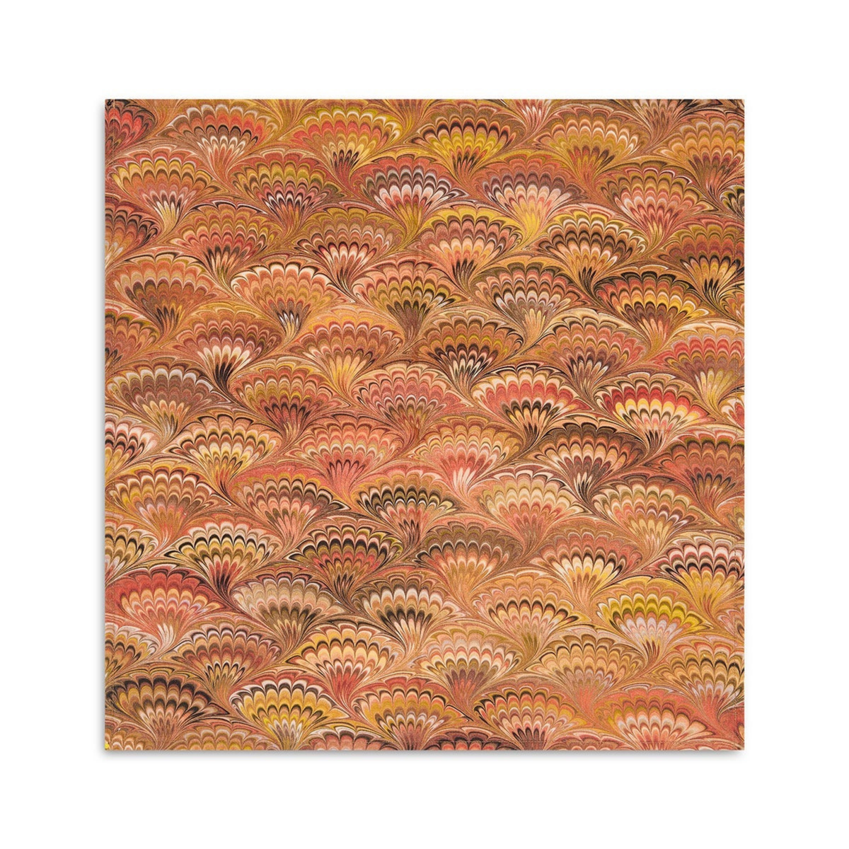 Set of 4 Marble Fan Linen Napkins - Rust Red, Yellow & Orange