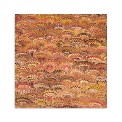 Set of 4 Marble Fan Linen Napkins - Rust Red, Yellow & Orange