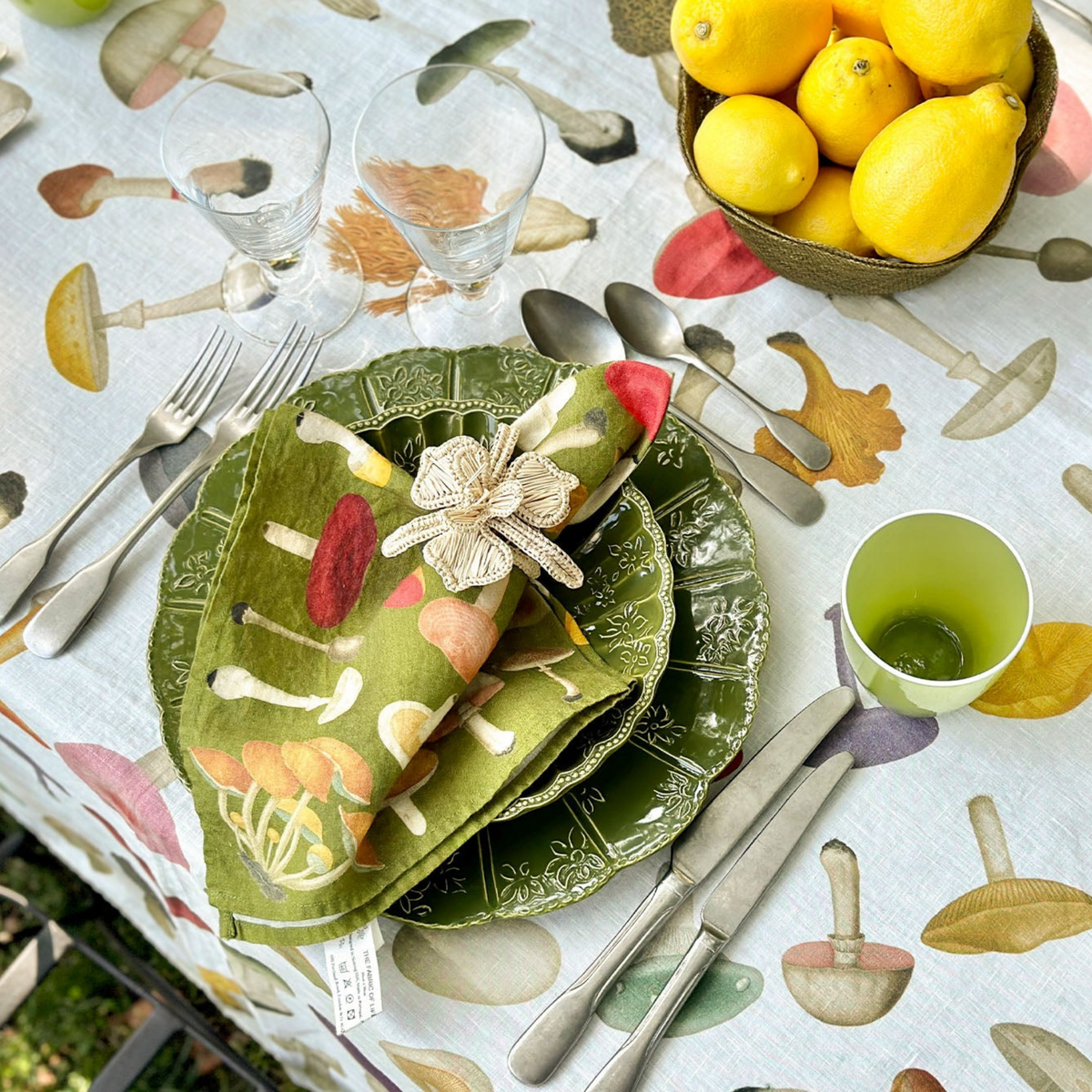 x John Derian Green Fungi Linen Napkins - Set of 4