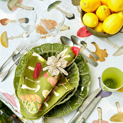 x John Derian Green Fungi Linen Napkins - Set of 4