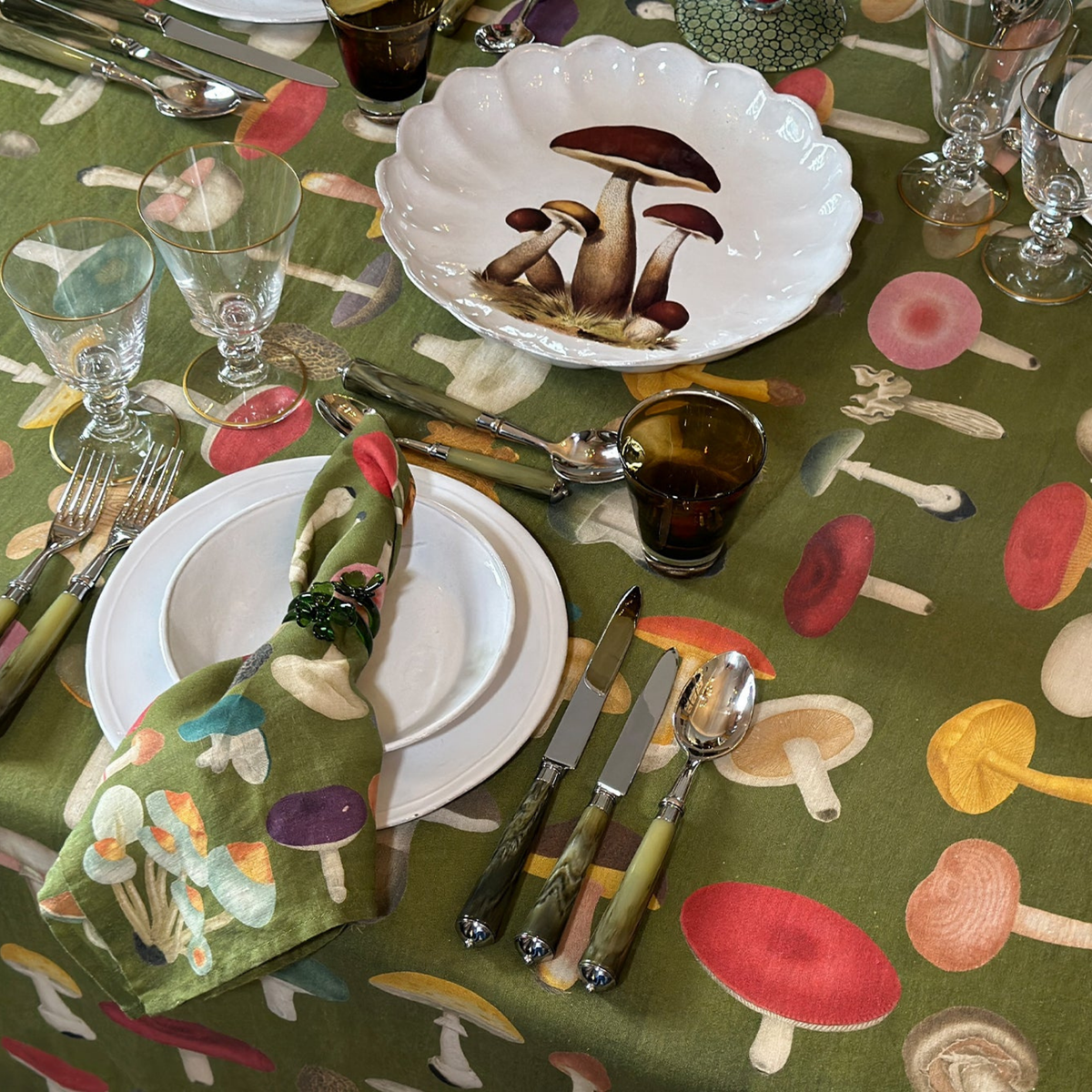 x John Derian Green Fungi Linen Napkins - Set of 4