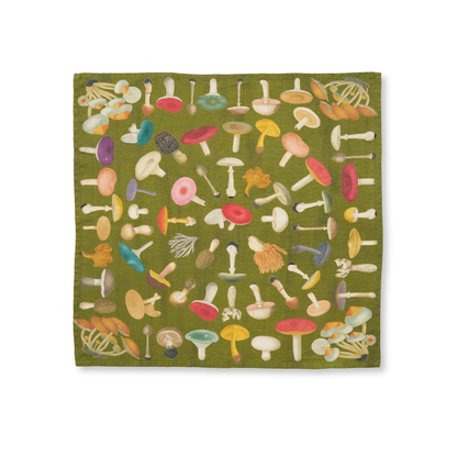 x John Derian Green Fungi Linen Napkins - Set of 4