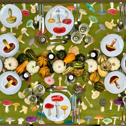 x John Derian Green Fungi Linen Tablecloth