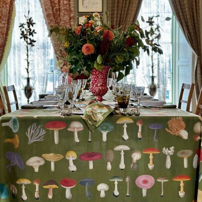 x John Derian Green Fungi Linen Tablecloth
