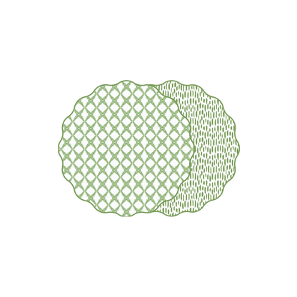 Scallop Cotton and Quill Trellis Placemat in Greenery - Reversible