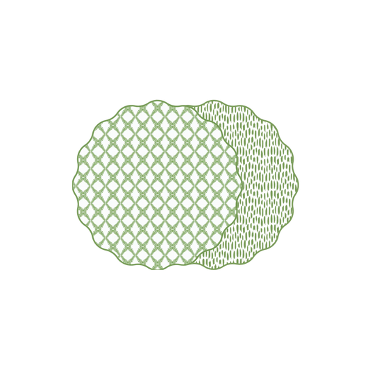 Scallop Cotton and Quill Trellis Placemat in Greenery - Reversible