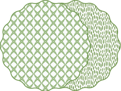 Scallop Cotton and Quill Trellis Placemat in Greenery - Reversible